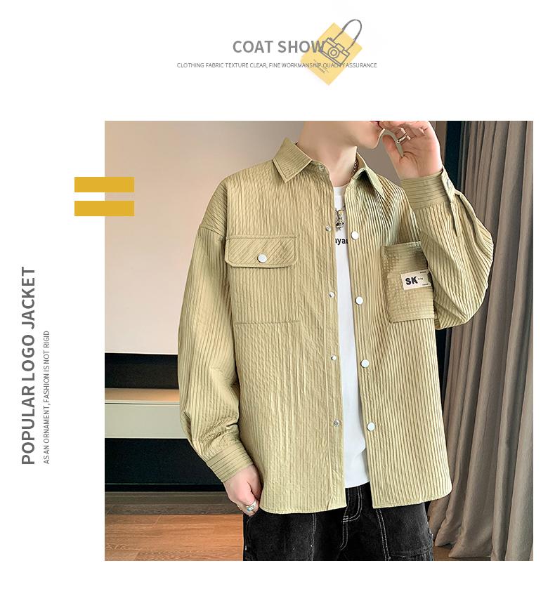 Autumn men's casual vertical stripe loose long sleeved shirt on the jacket