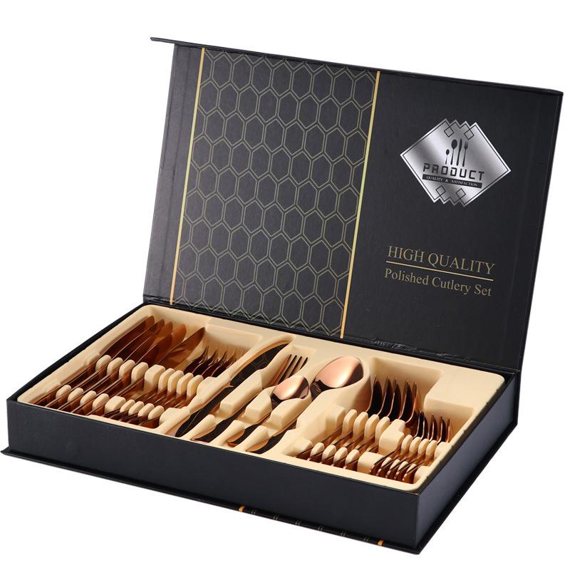 24pcs Silverware Set with Steak Knives Forks Spoons,Stainless Steel Tableware Cutlery Service for 6,Dishwasher Safe