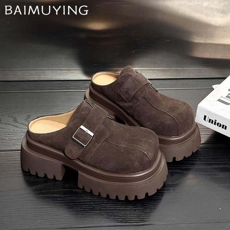 Замшевые туфли на толстой платформе женские мюли модные туфли на высоком каблуке 2025 тренд зима новый бренд пряжка повседневные женские туфли