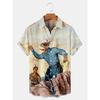 Мужская рубашка Hawaiian Cowboy с крутым цифровым принтом 3D размера плюс, мужская верхняя одежда Western America с карманом в винтажном стиле, летняя верхняя одежда
