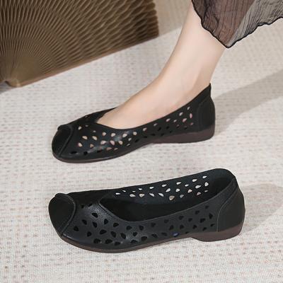 Модная женская обувь 2024 Высокое качество Весенние женские балетки Слипоны Квадратный носок Однотонные Перфорированные Дышащие Повседневные Лаконичные Удобные Женские Кроссовки
