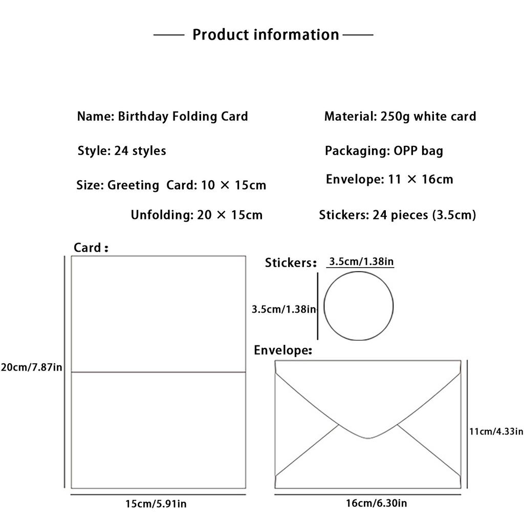 Набор из 24 милых открыток с днем рождения, набор пустых открыток на день рождения