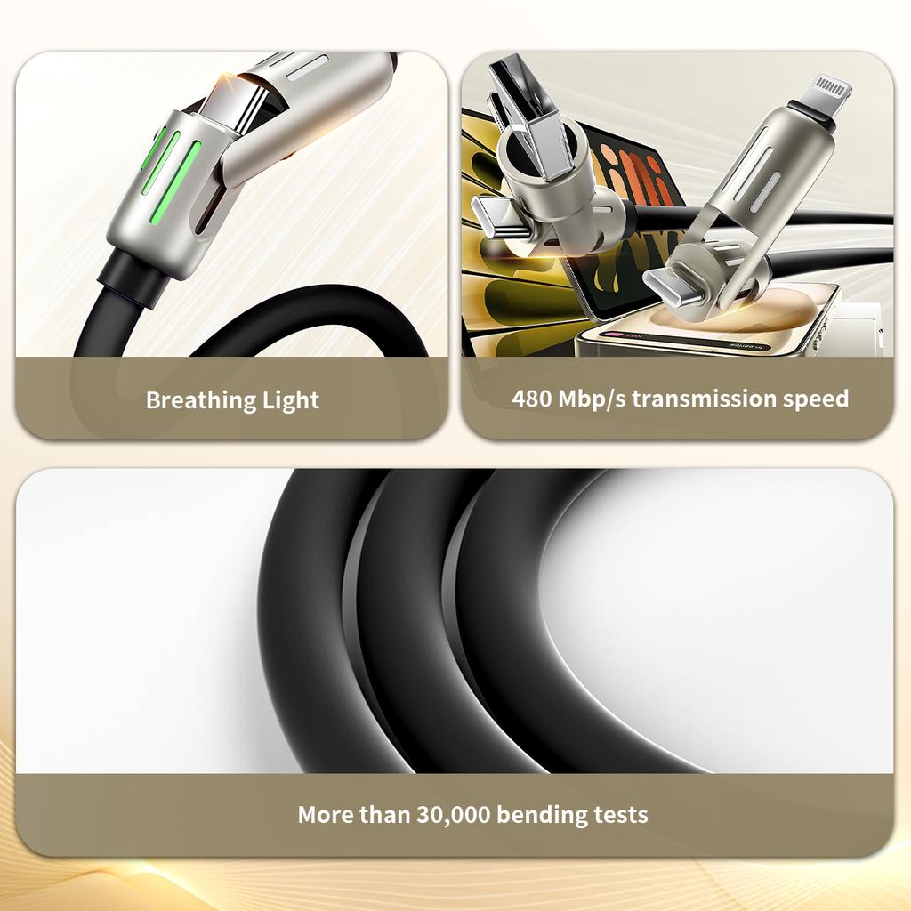 Кабель для передачи данных Type C Профессиональный Гибкий Цветной Дышащий Свет Кабель USB C к USB C Круглый Корпус для Ноутбуков для Компьютеров