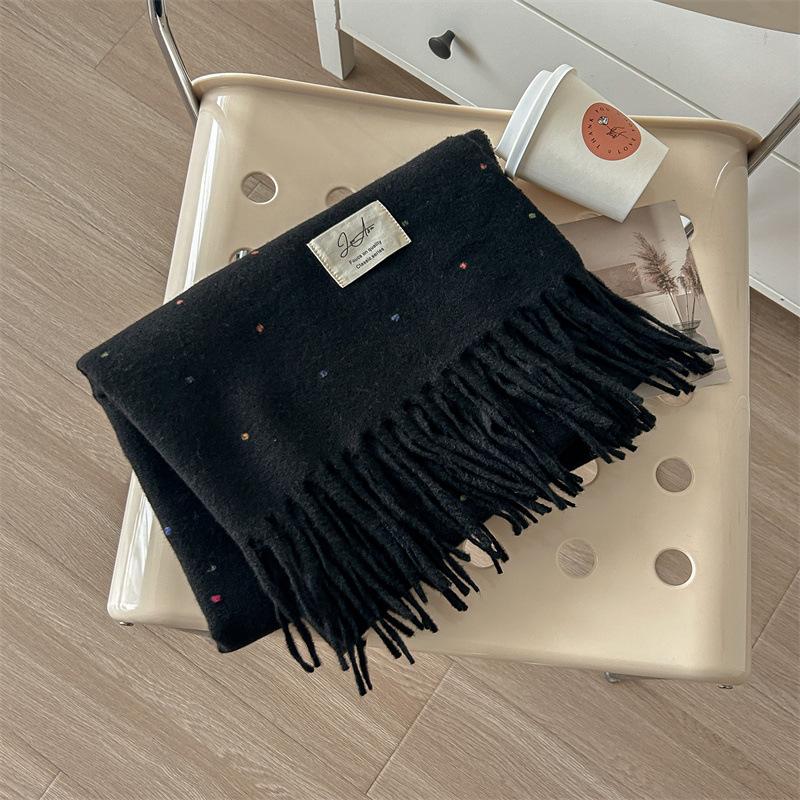 Cream Sweet Girl Wind Color Dot Tassel Scarf Women'S Winter Premium Soft Glutinous Fashion College Style Warm Neck