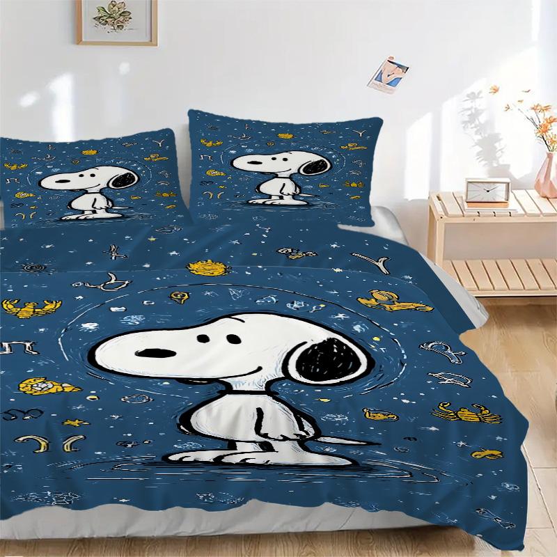Snoopy Space Adventure Print 3Pcs Bedding Setduvet Cover With 2 Bedropillowcase Home Birthday Gift