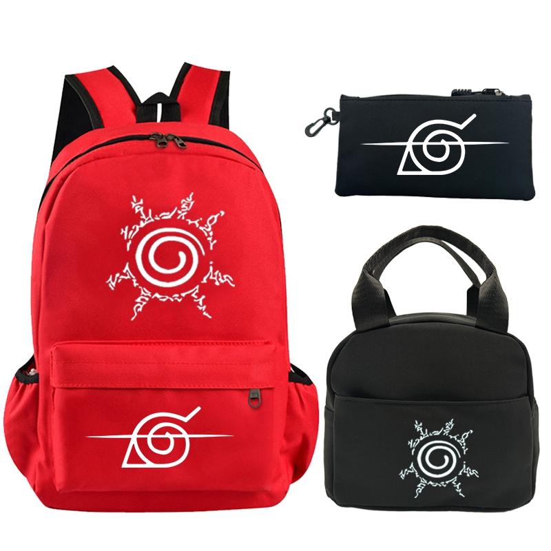 3Pcs/set Anime Naruto Printed Backpack Bookbag with Lunch Bag Pencil Case Teenager Children Girl Boy Schoolbag Rucksack