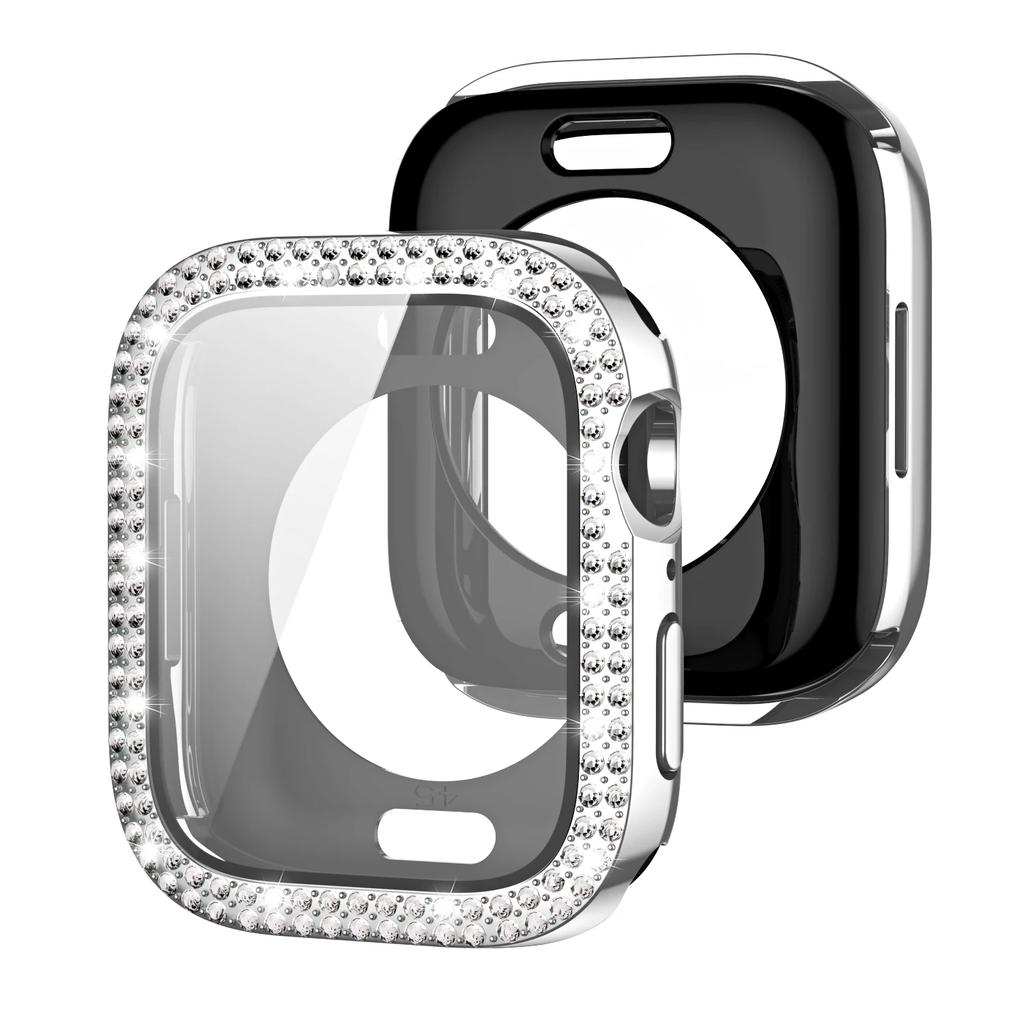 Сверкающий Чехол со стеклом для Apple Watch 44 45мм 41мм 40 42мм 44мм Алмазный бампер+Защитное стекло для Серии 11 10 9 8 7 5 6 SE