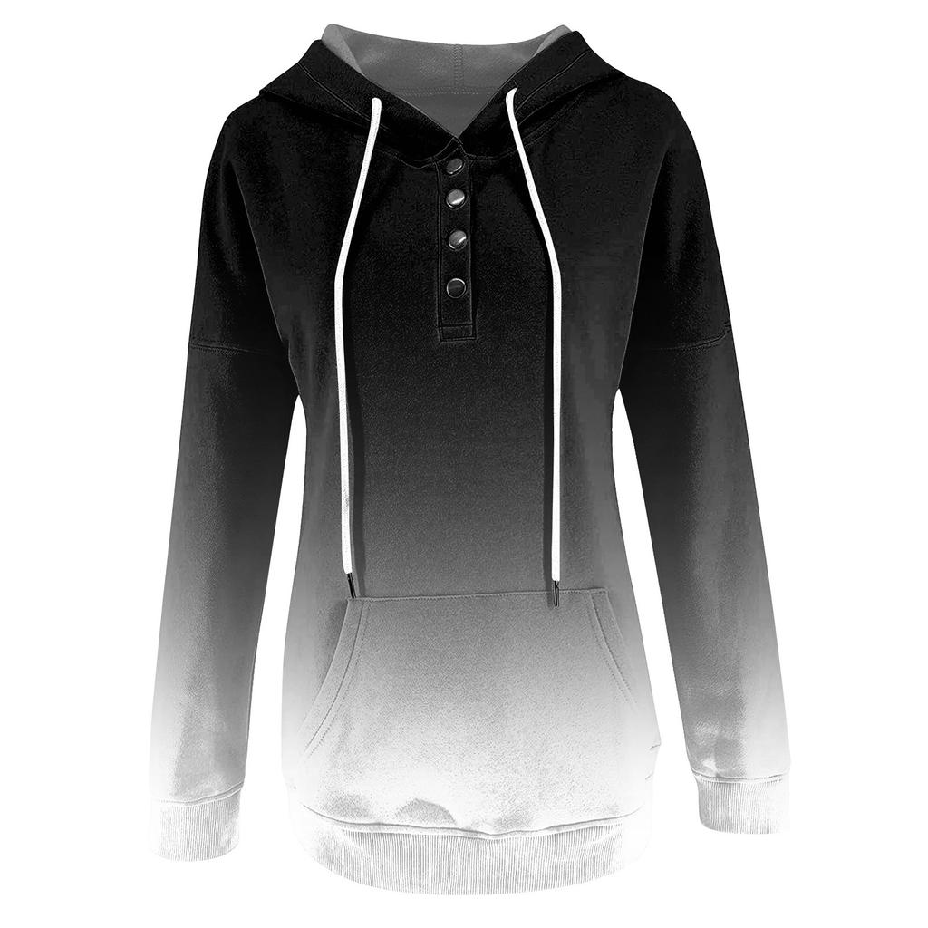 Women's Casual Fashion Vintage Print Long Sleeve Button Pullover Hoodies Sweatshirts