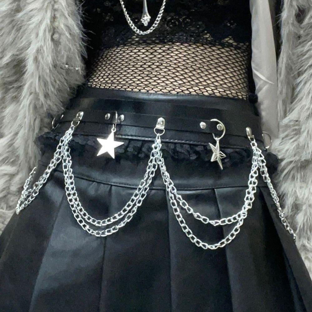 Lace Patchwork Dark Chain Punk Belt Leather Skirt Belts Y2K Jacket Embellished Waistband Women
