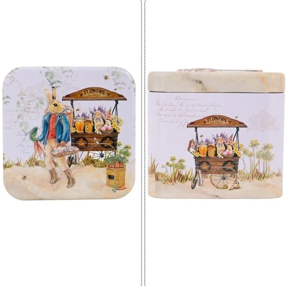 Metal Rabbits Candy Box with Lids Small Tin Can Multi-Purpose Easter Tinplate Box Home Party Decor