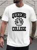Футболка с эмблемой Queens College и смелым принтом - Черная с белой графикой