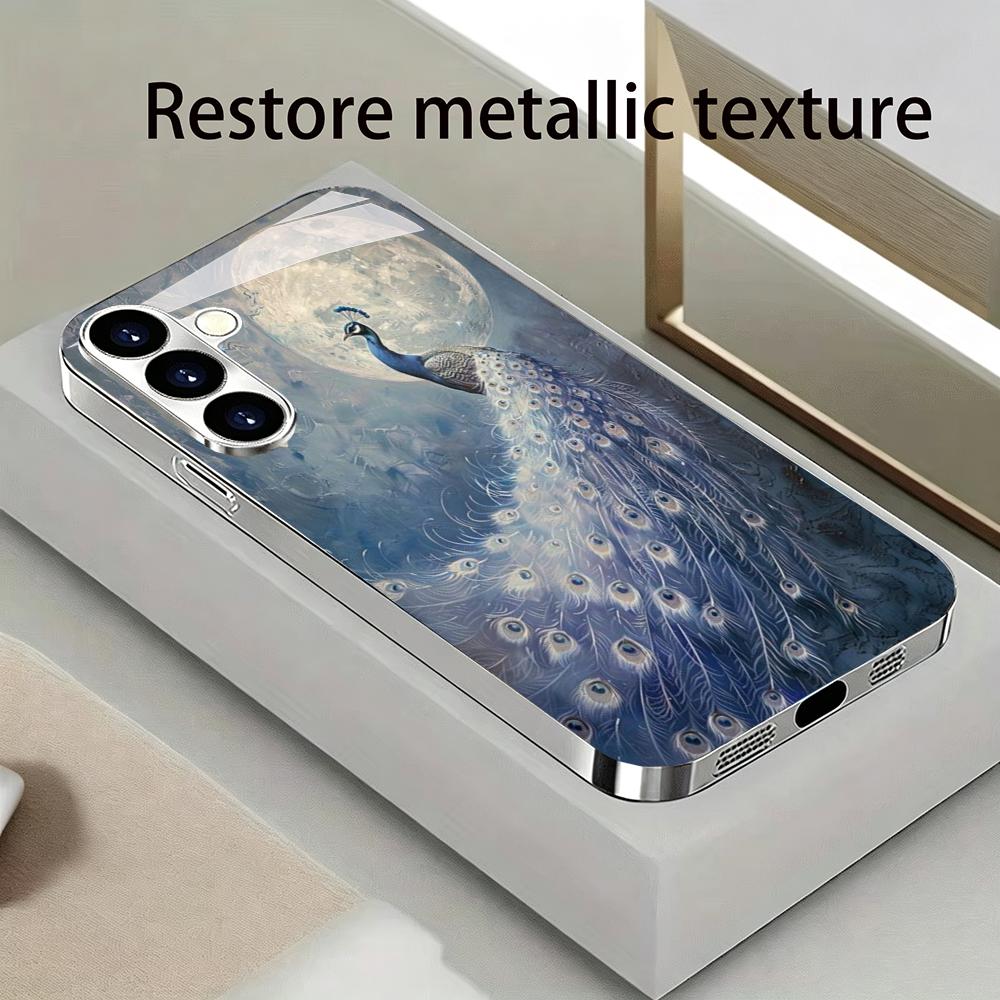 Luxury Crystal Peacock Pattern Electroplated Silver Shockproof Phone Case for Samsung Galaxy S26 S25 S24 S23 S22 Ultra Plus FE