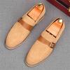 New Men's Pointed Genuine Leather Flats Monk Strap Shoes Brown Yellow Designer Male Homecoming Wedding Dress Footwear