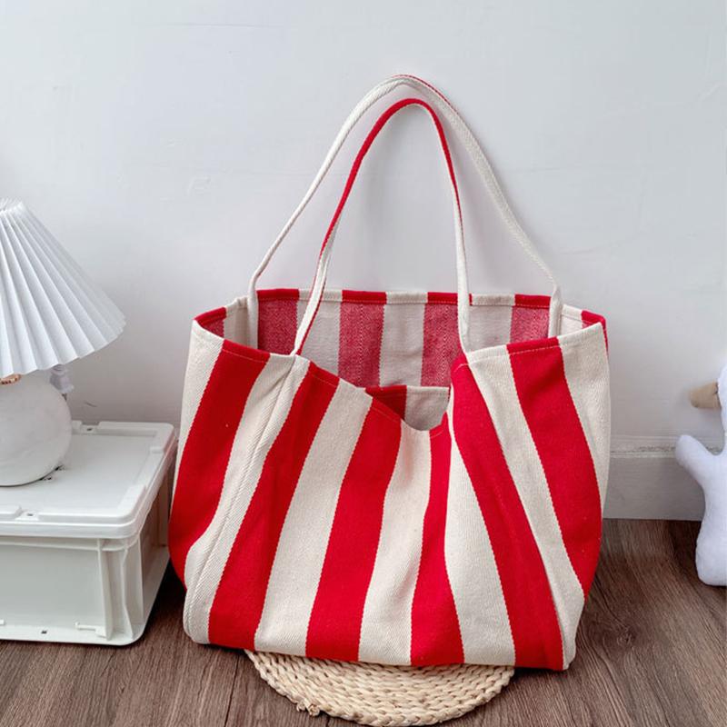Вместительная холщовая сумка с ручкой сверху, женская летняя полосатая простая повседневная дамская сумочка, уличная сумка через плечо