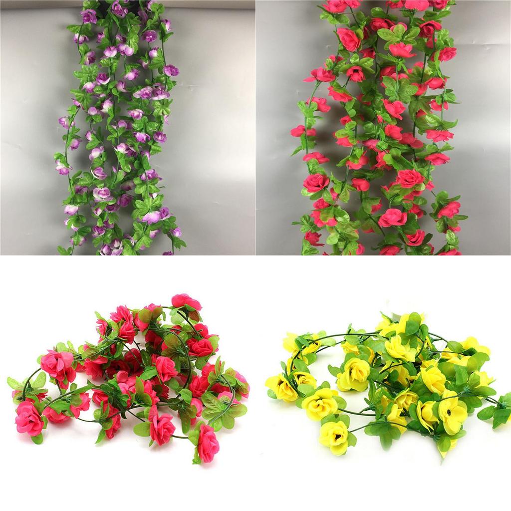 Lush And Vibrant Fake Silk Rose Artificial Flower Vine Ivy Leaf Garland For Home Decor