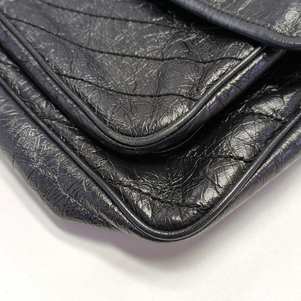 [Pre-Owned] Ysl Niki Silver Chain Black Label Logo Vintage Pleated Leather Crossbody Shoulder Bag - Very Good #1Q3DUDX