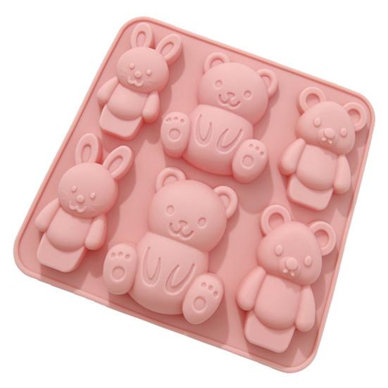 6-гнездный штамп для печенья из помадки, легко извлекаемый из формы, нелипкий, своими руками, пищевой силикон, мультяшный медведь, кролик, пресс-форма для печенья, аксессуары для выпечки