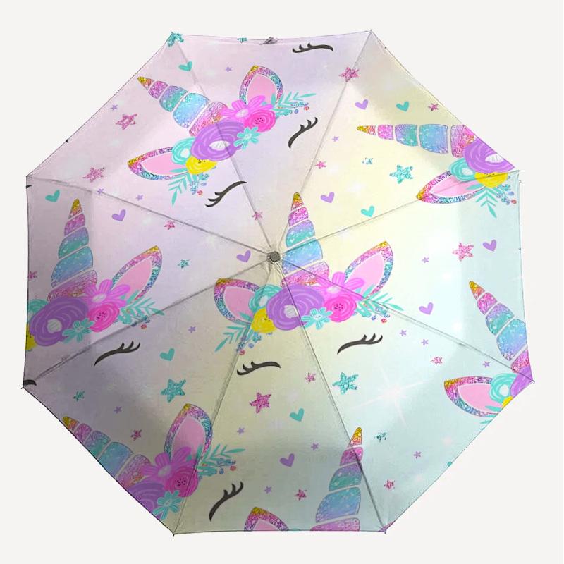 1PC Unicorn Flowers Umbrella-8-Rib Reinforced Portable Folding Travel Suitable for All Seasons Outdoor Daily Use-G322