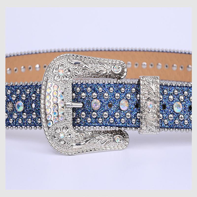 Men's New Trend Retro Rhinestone Belt Y2k Style Handmade Diamond European and American Punk Hip-hop Dance Pin Buckle Ladies Belt