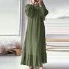 Women Robe Dress Crew Neck Long Puff Sleeves Pure Color Plus Size Patchwork Straight Pullover Casual Middle East Area Traditional Clothes Maxi Dress