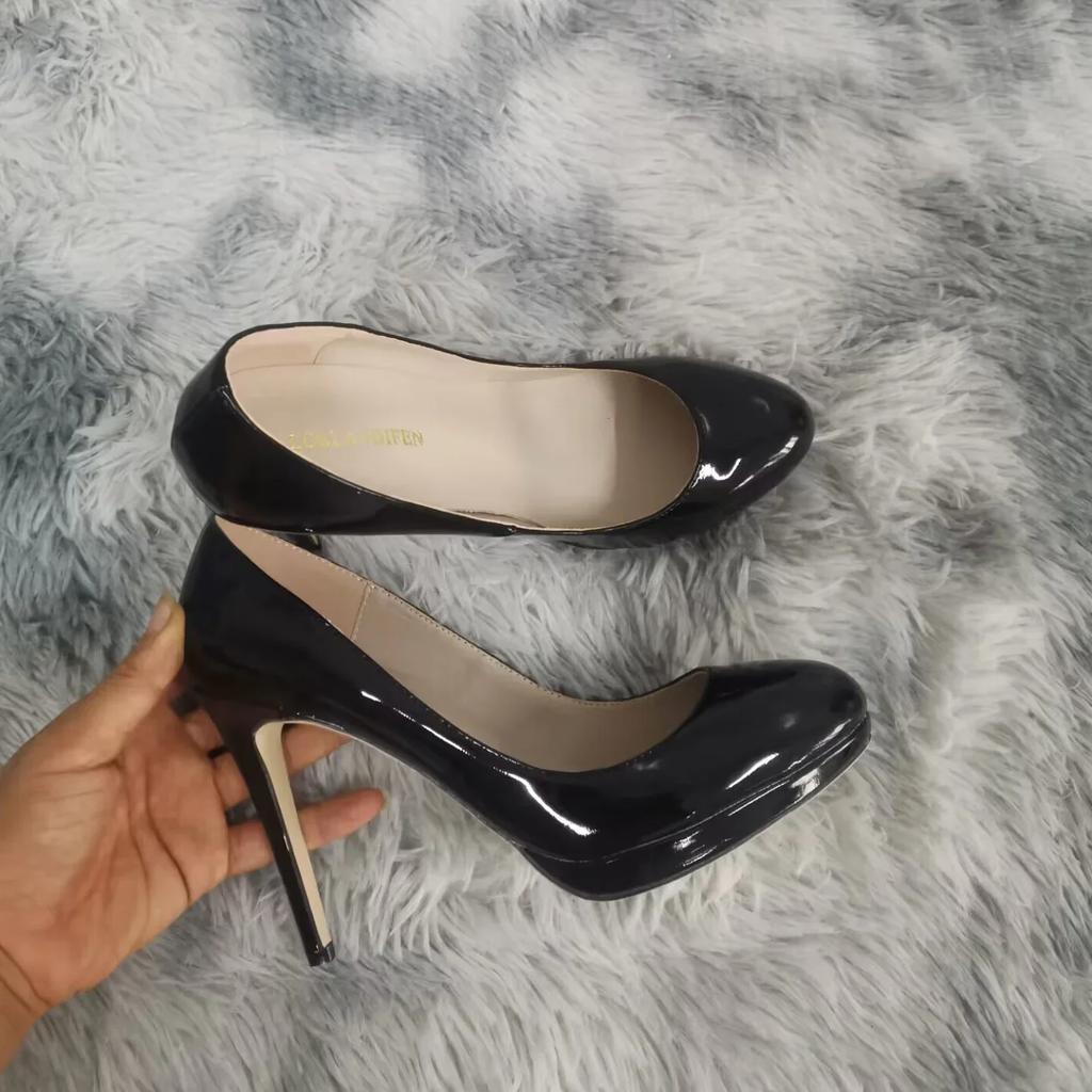 Женские туфли-стилетто Элегантные туфли на платформе Сексуальные туфли на высоком каблуке с круглым носком 11 см Туфли для офиса, вечеринки, свадьбы, большой размер 43