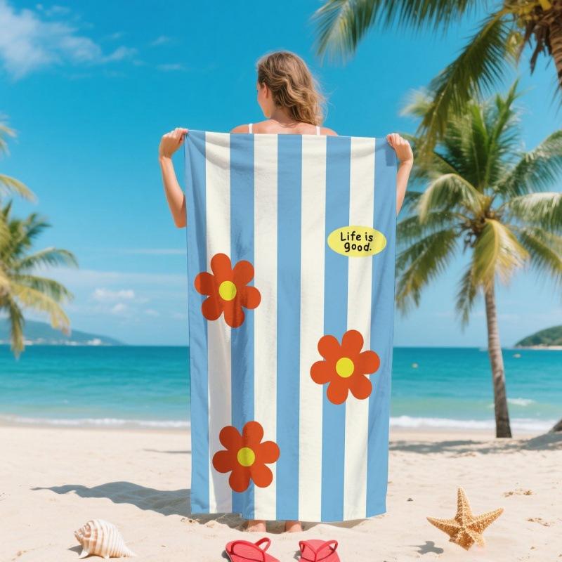 For Fashion Summer Colorful Striped Ultra-Soft Microfiber Beach Towel Quick-drying Silver Ion Antibacterial Cross-Border