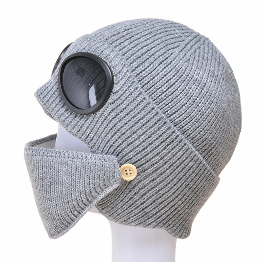 3 In 1 Knitted Goggles Beanie Thicken Winter Hat Korean Style Warm Balaclava All In 1 Protection Super Soft Fleece Lining