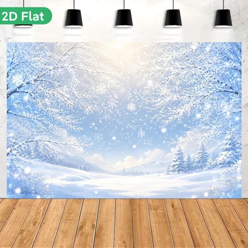 1 piece of 2D flat banner featuring a beautiful winter snow scene with a colorful patterned background fabric.ZL