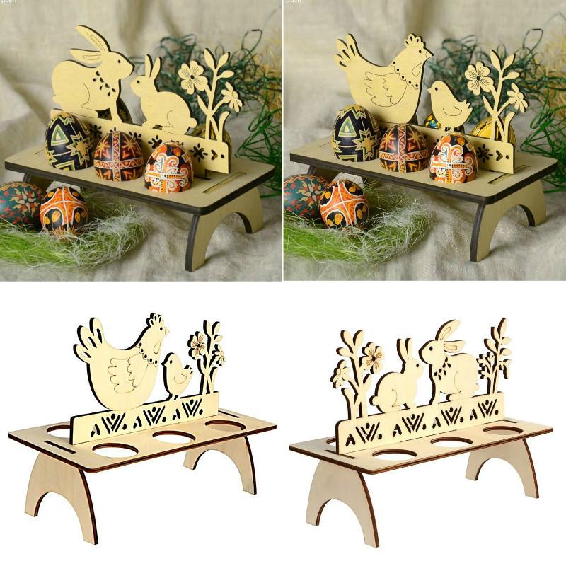 Creative DIY Rabbit Chick Easter Egg Tray Wooden Cute Party Decoration