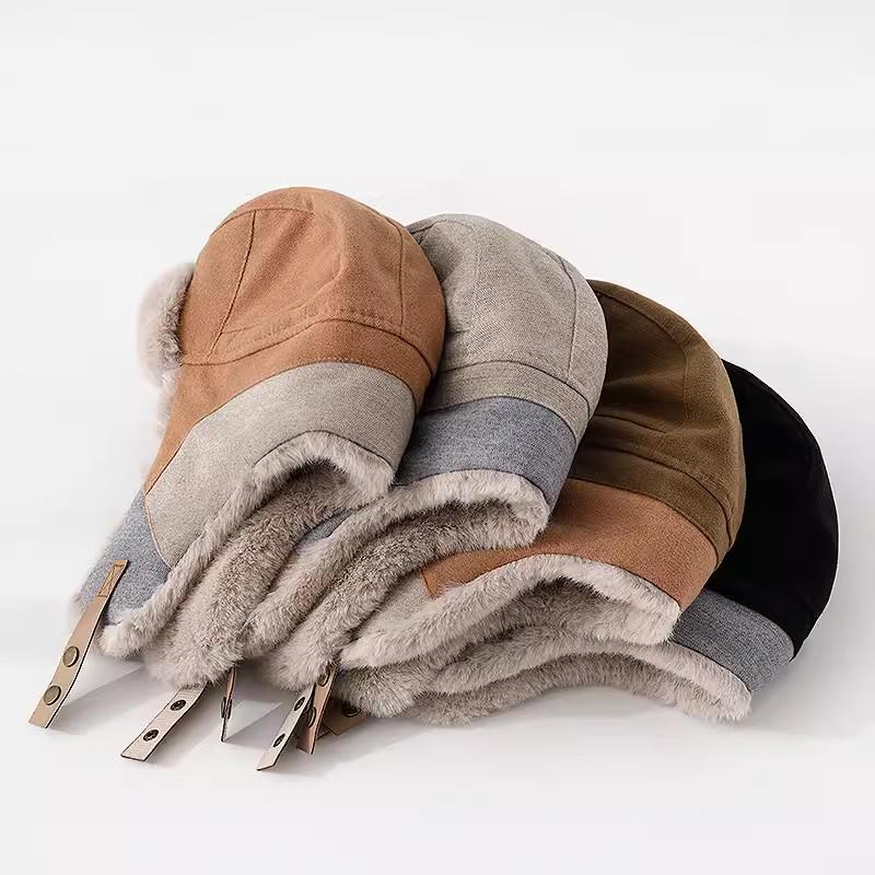 Korean Style Winter Patchwork Lei Feng Hat with Ear Protection - Unisex Windproof Cycling Cap