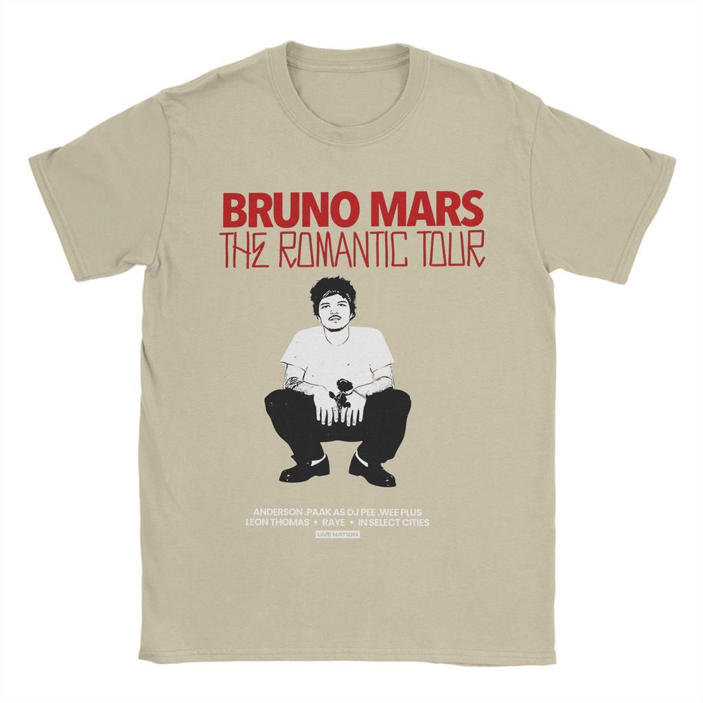 Футболка Bruno Mars The Romantic Tour Унисекс Винтажная Чистый Хлопок Круглый Вырез Короткий Рукав Футболки Большие Размеры Топы