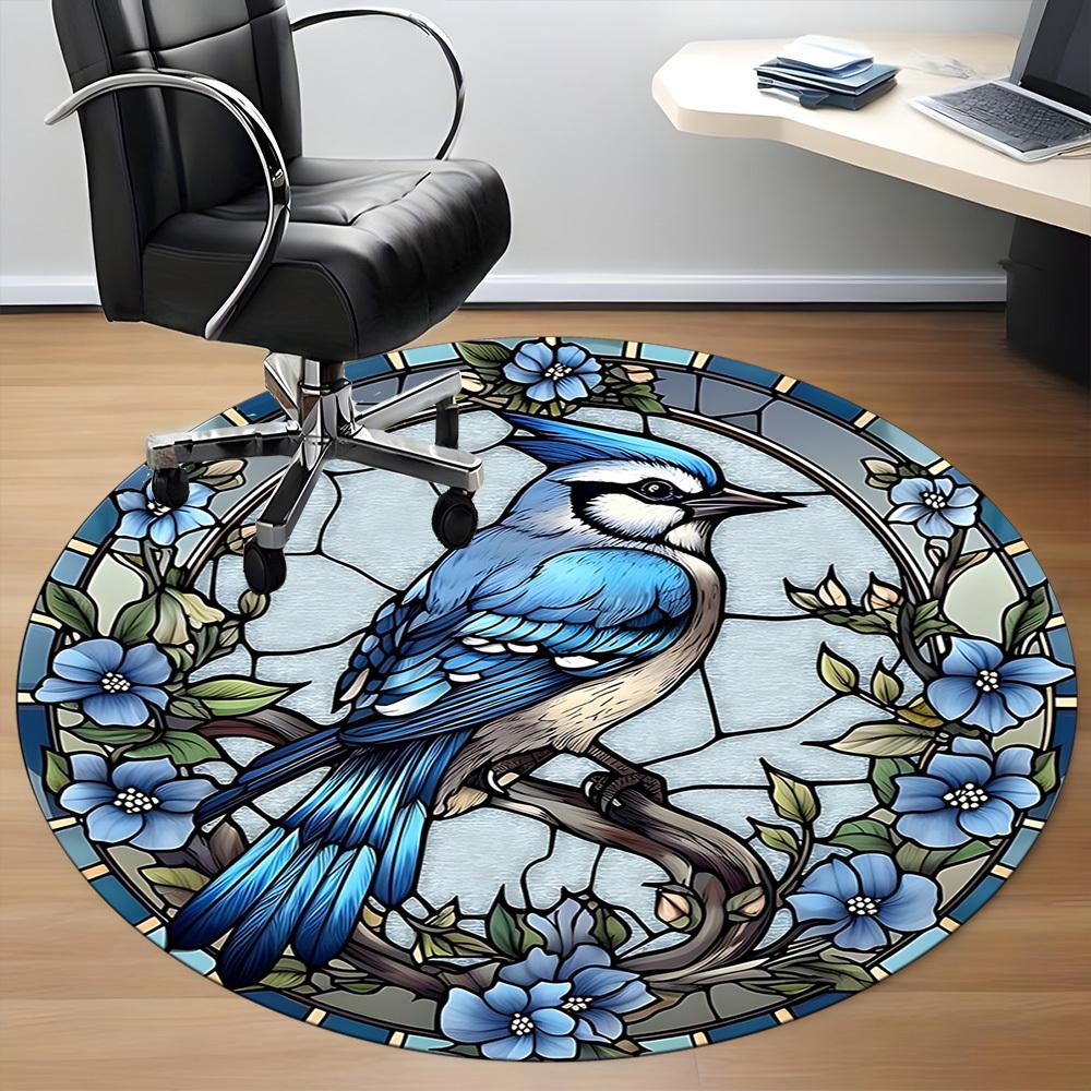 1pc Stained Glass Bird Office Round Area Rug, Under Office Chairs Bedroom Living Room Home Decor, Room Deco