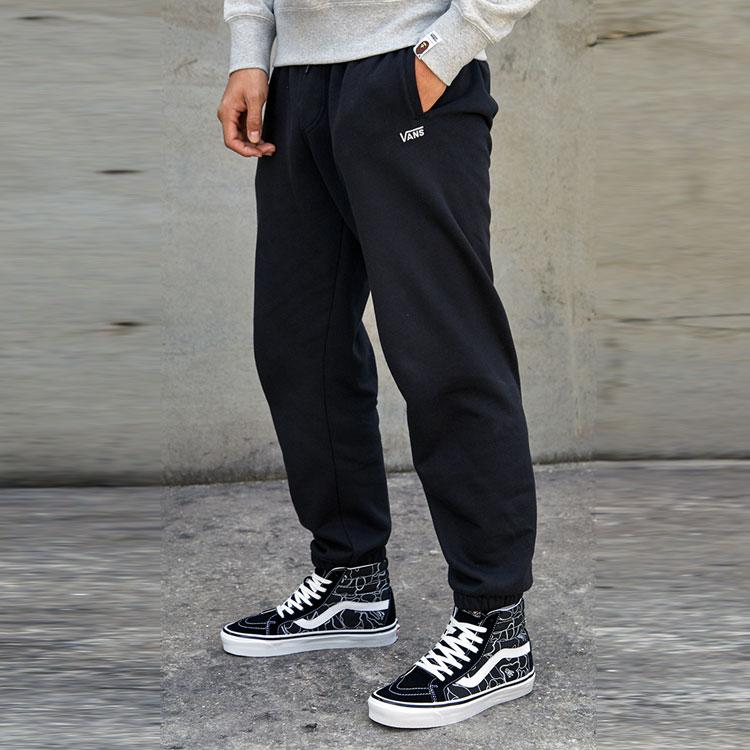 Vans Штаны мужские спортивные с манжетами из плотной трикотажной ткани с флисовой подкладкой, черные VN0A3HKNBLK