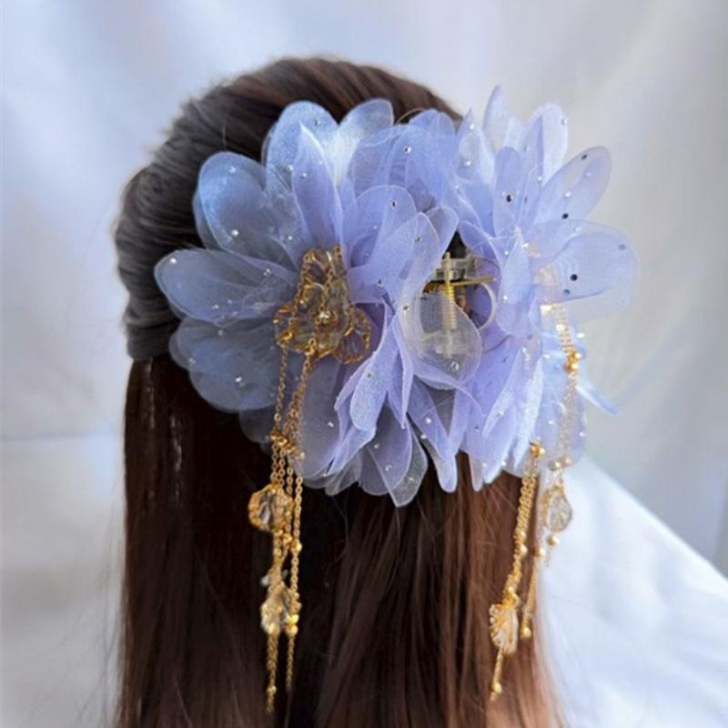 Flower Tassel Hair Clip For Women Girls Shark Ponytail Clip Headdress Temperament Headwear Hair Accessories Gifts