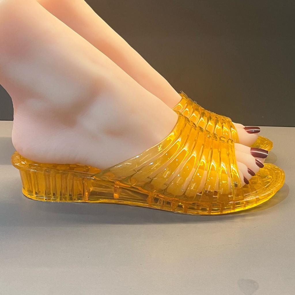 New Slope Heel Slippers for Women Anti Slip Summer Jelly Shoes Height Increasing Crystal Slippers for Women Thickened Bottom for Going Out