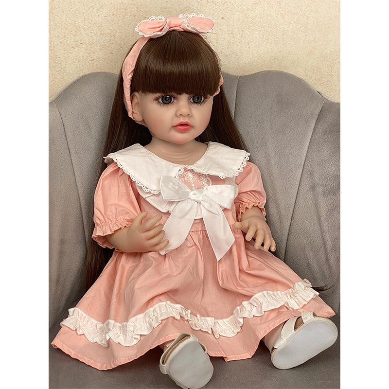 55 см куклы реборн, полностью силиконовые, детские, реалистичные, кукла для новорожденных девочек, розовое платье, водонепроницаемая игрушка принцессы для малышей, подарок для детей