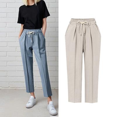 Брюки кэжуал длиной девять точек женские осенние с высокой посадкой, прямые, свободные и тонкие