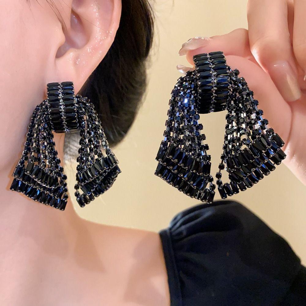 Elegant Bowknot Drop Earrings Crystal Exaggerated Earring Luxury Shining Rhinestone Earrings Women