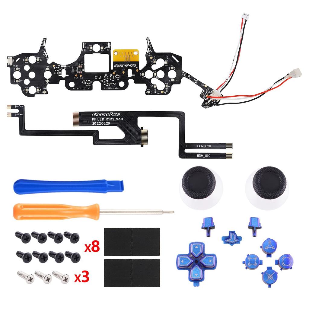 EXtremeRate светящийся джойстик с возможностью поделиться для контроллера PS5 кнопка «Домой» на лицевой панели для PS5 Контроллер PS5 светящийся светодиод DTF семь цветов и девять