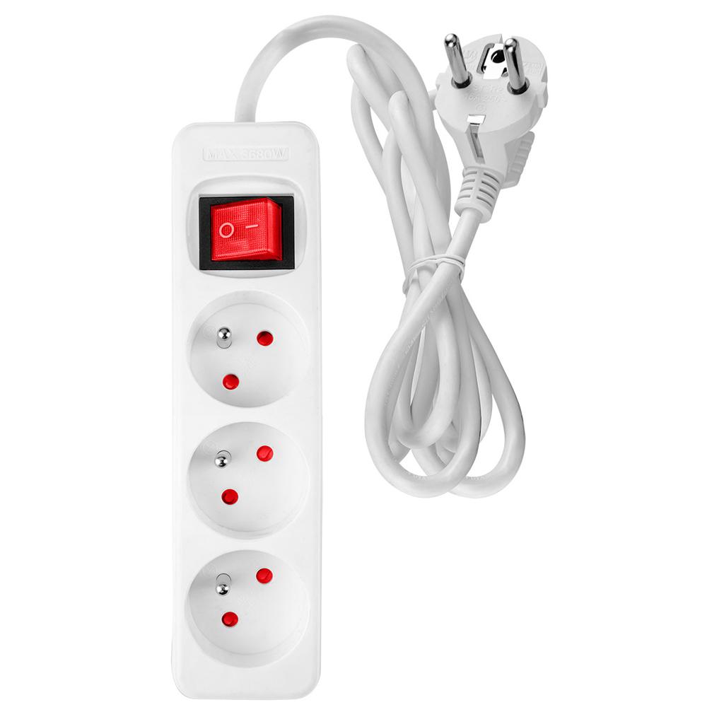 Extension cord 3m, 3x1.5mm2, 3G, white, ON/OFF