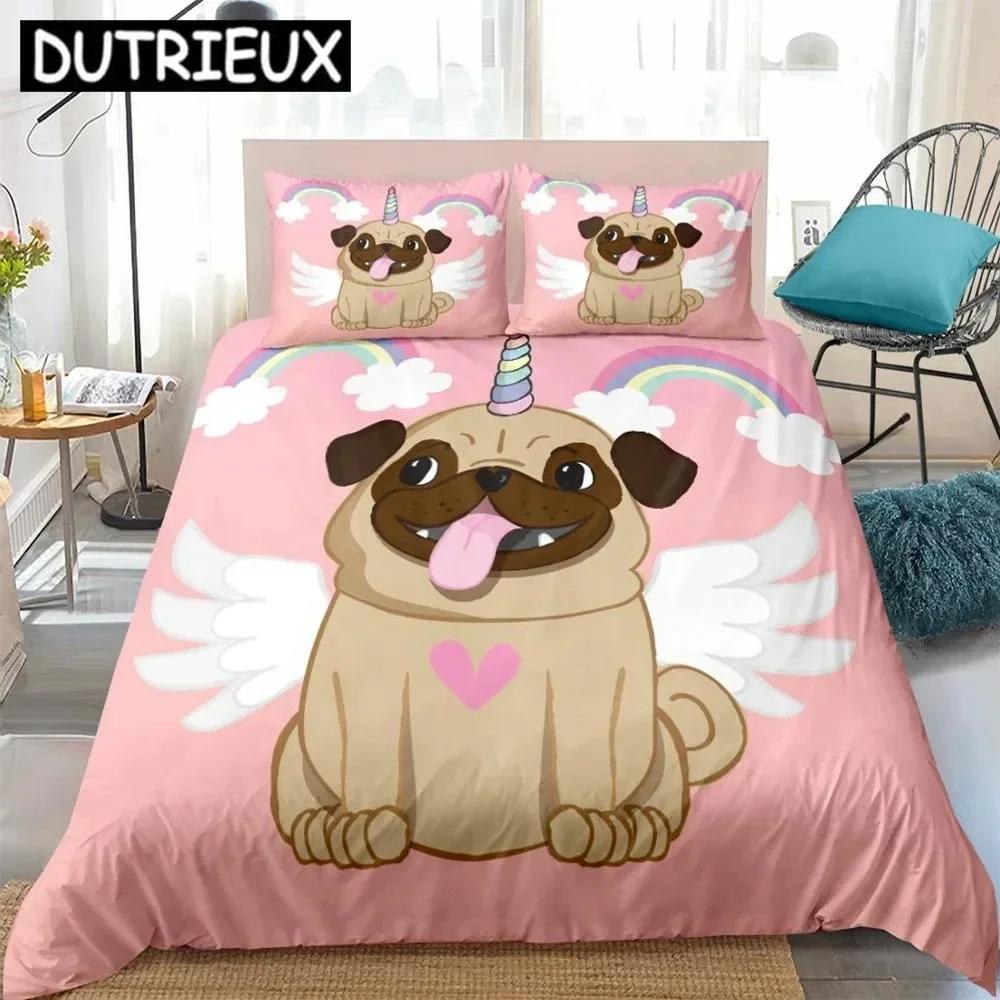 Cartoon Pug Dog Duvet Cover Set 3D Pilot Cute Animal Bedding Set Kids Boys Bed Linen Pillowcases Twin Full Home Textiles 3pcs