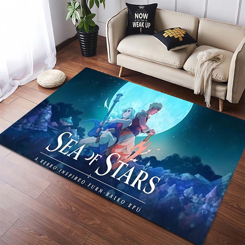 Magical Eclipse Full Moon Sea Of Stars Theme Anti-Skid Indoor Rug Lightweight Washable Mat For Teen Boys Gaming Room Playroom Interior Decoration