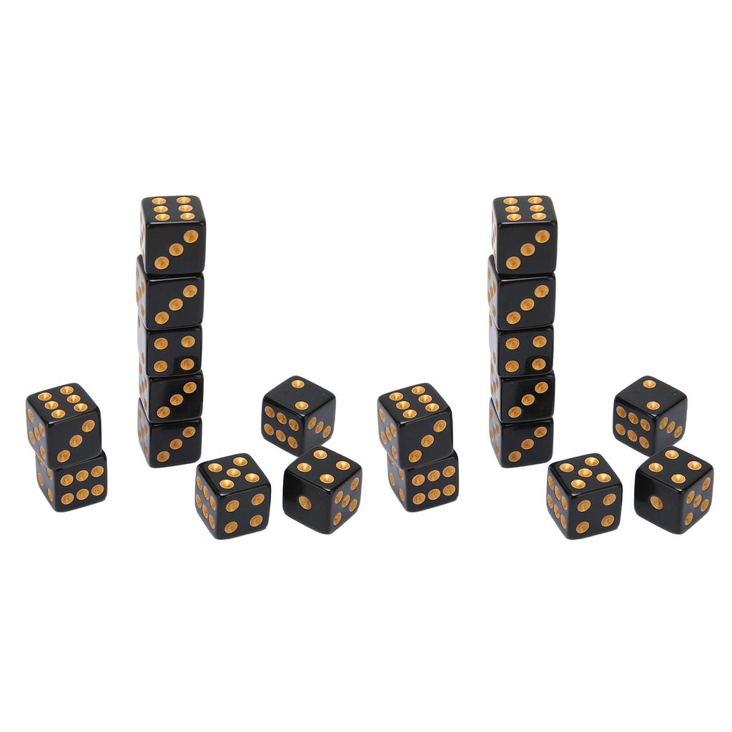 20PCS Black Dice 6 Sided Plastic Dice for Table Board Game Math Teaching Parties Straight Angle
