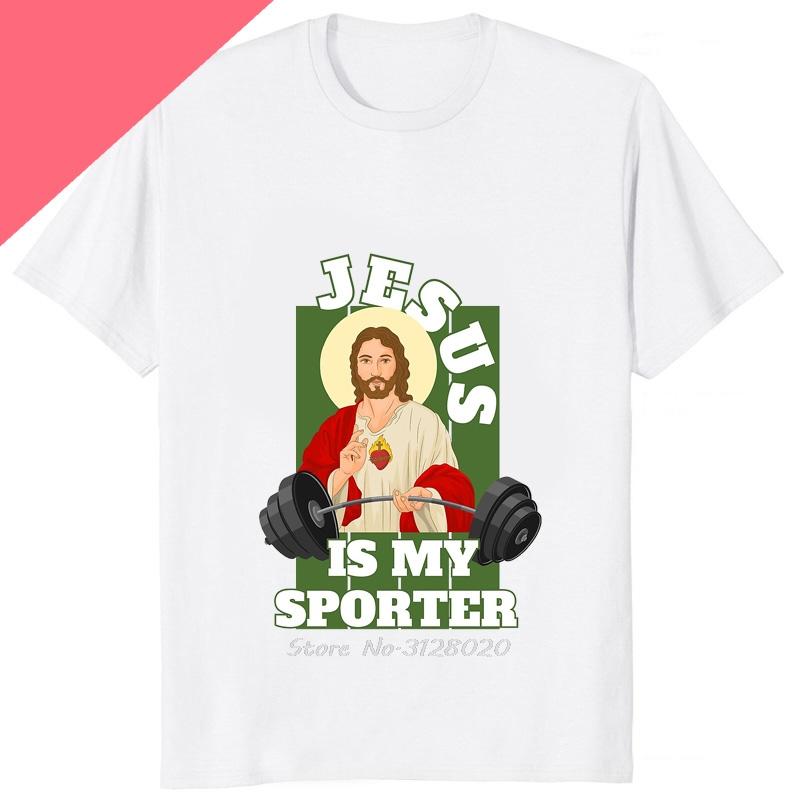 Funny Jesus Is My Spotter Printed Graphic Cotton Men Tshirt Humor Weight Lifting GYM TShirt Casual Fashion Streetwear Male Tees