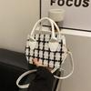 Trendy Fashionable Small Square Shoulder Bag In Black White And Plaid For Everyday Use