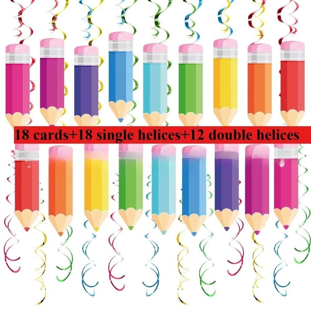 18/48Pcs Pencils Pencil Spiral Hanging Decorations Back To School Ornaments Classroom Decorating