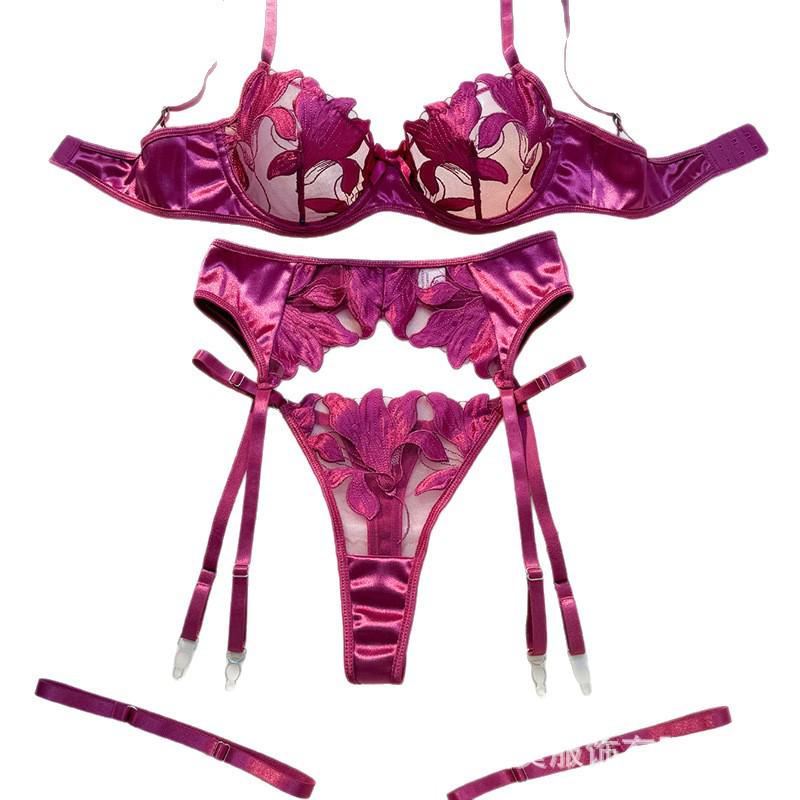 Французская цветочная элегантность: Сексуальный тонкий комплект бюстгальтера для большой груди 24130