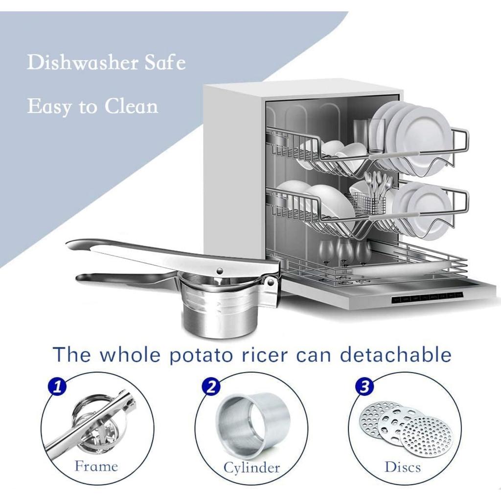 Измельчитель картофеля из нержавеющей стали с 3 съемными и сменными дисками, толкушка для продуктов, пресс для фруктов и овощей, ручная толкушка для кухни