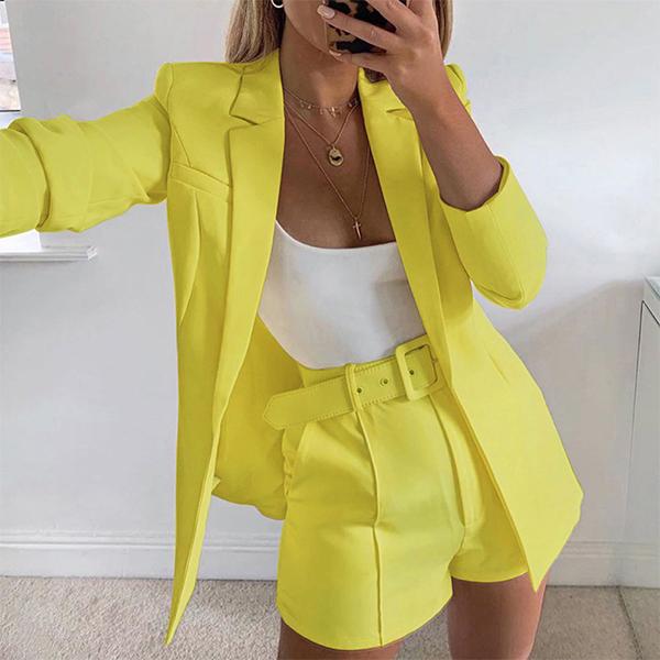 Летняя сексуальная темпераментная женская куртка-кардиган с лацканами, женская тонкая куртка, шорты, костюм с длинными рукавами, тонкая куртка в вестерне, чистый цвет