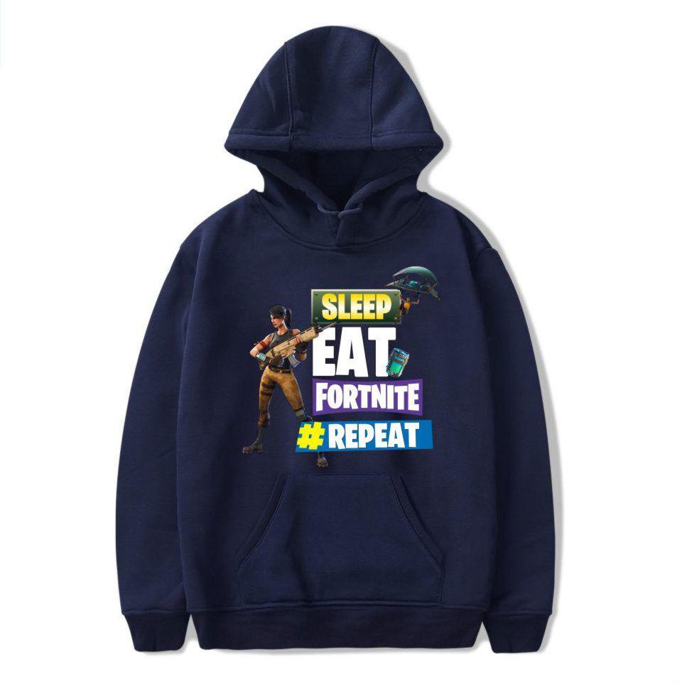 Printed Game Fortnite Sleep Eat Fortnite Repeat Casual Long Sleeve Hoodie Cotton